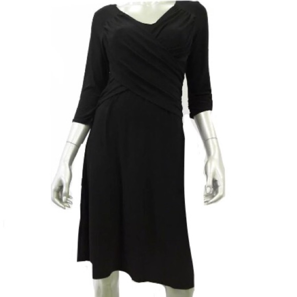 NWT $69 B-SLIM Asymmetrical CrissCross V-Neck Dress Sz LARGE PETITE LBD Stretch